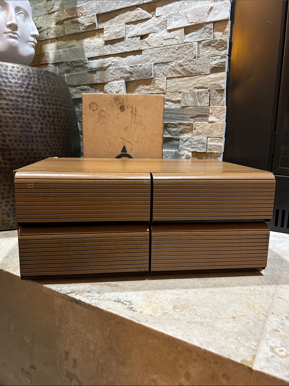 Woodgrain Stackable Storage Cassette Tape Box - Brown